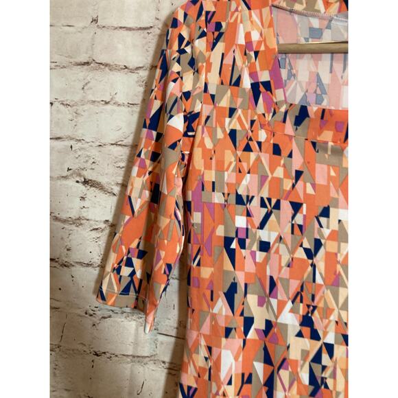 Jean Pierre Klifa Dress Womens Medium Peach Geometric‎ Shift Liquid Knit Stretch - Picture 5 of 12